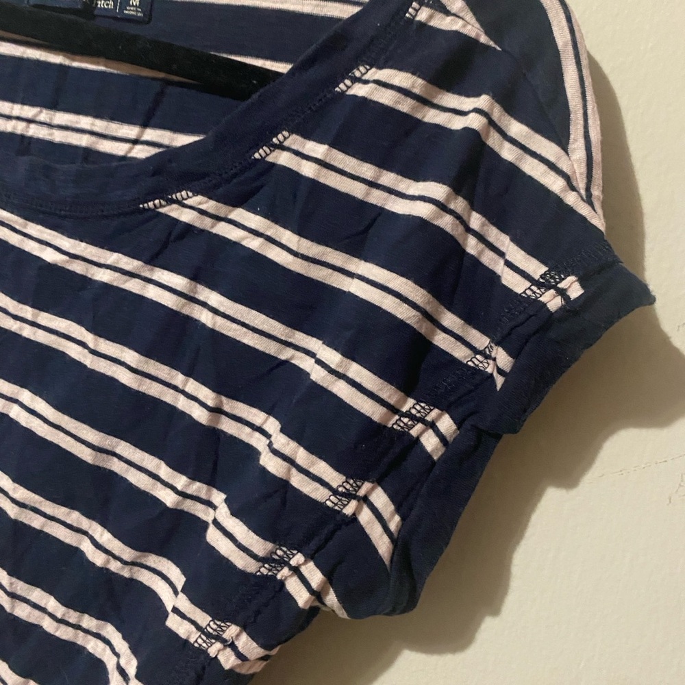 Blue and Lt Pink Stripped Cropped Top - Abercrombie & Fitch - Medium